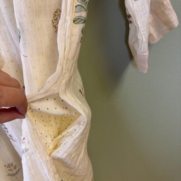 Buna Handmade Midi Dress Cream Cotton Silk Floral Buttons Med Cottagecore Fairy - Picture 6 of 16